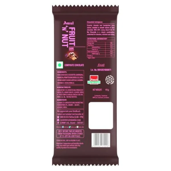 Amul Fruit 'N' Nut Chocolate, 40 g - Image 2