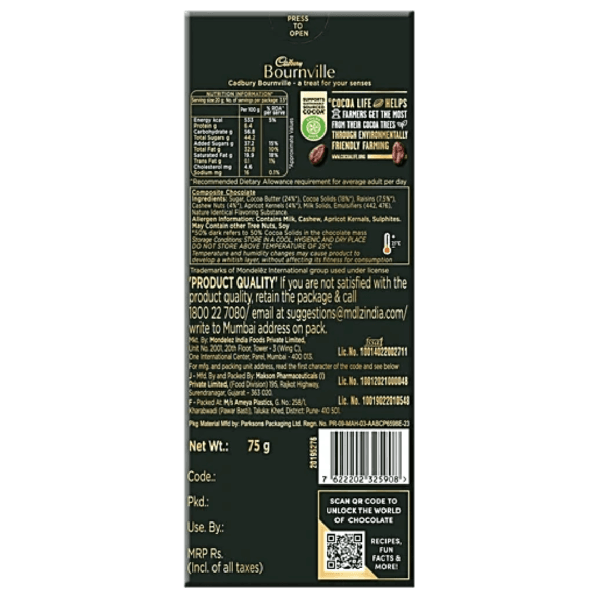 Cadbary Bournvilla Fruit & Nut 50 % Dark 80g - Image 3